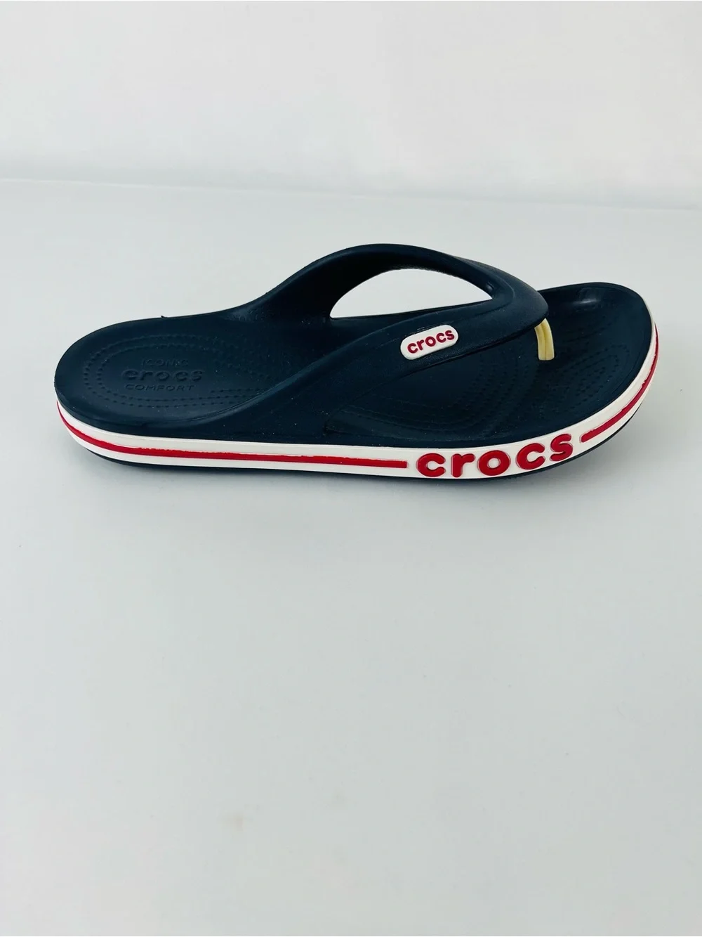 Crocs Unisex Bayaband Flip Flops Navy/Pepper Women’s Size 7 Men’s Size 5